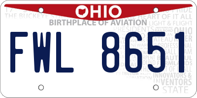 OH license plate FWL8651