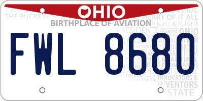 OH license plate FWL8680