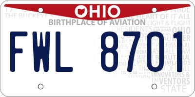 OH license plate FWL8701