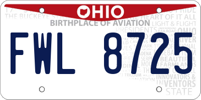 OH license plate FWL8725