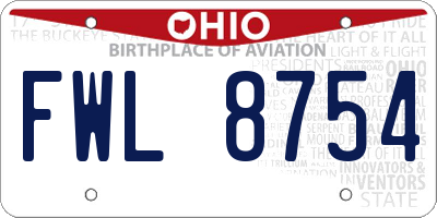 OH license plate FWL8754