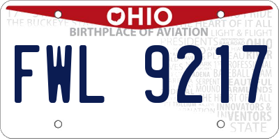 OH license plate FWL9217