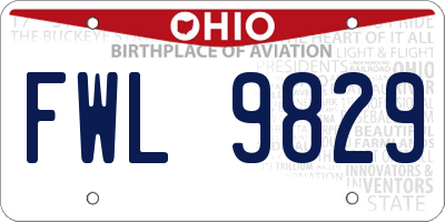 OH license plate FWL9829