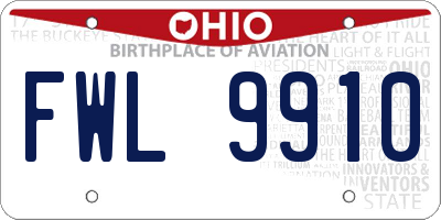 OH license plate FWL9910