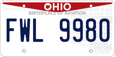 OH license plate FWL9980