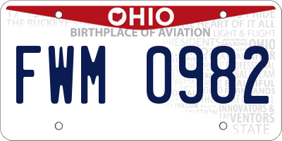 OH license plate FWM0982