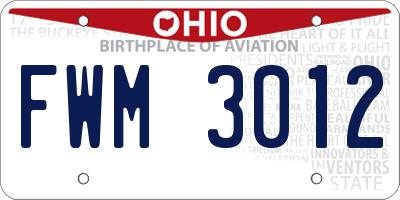 OH license plate FWM3012