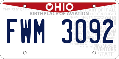 OH license plate FWM3092