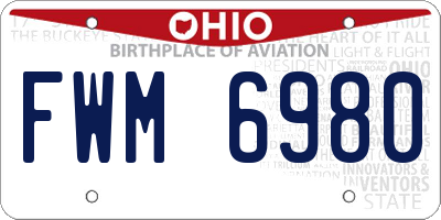 OH license plate FWM6980