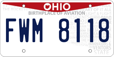 OH license plate FWM8118
