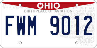 OH license plate FWM9012