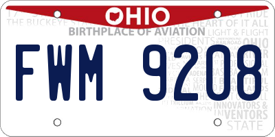 OH license plate FWM9208