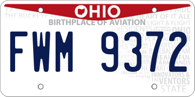 OH license plate FWM9372