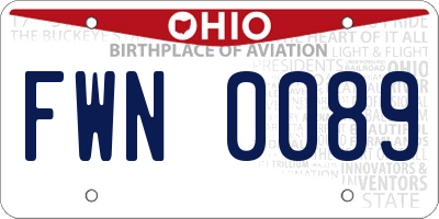 OH license plate FWN0089