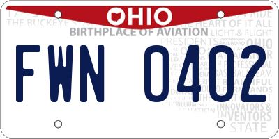 OH license plate FWN0402