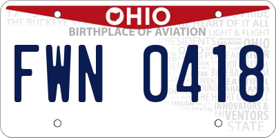 OH license plate FWN0418