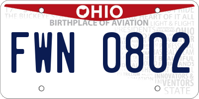 OH license plate FWN0802