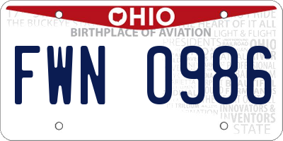 OH license plate FWN0986