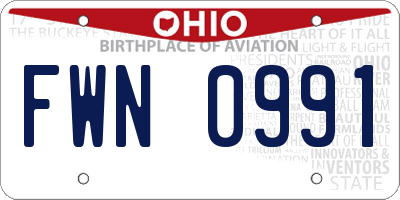 OH license plate FWN0991