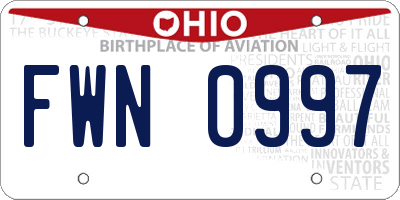 OH license plate FWN0997