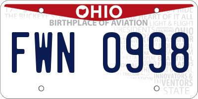 OH license plate FWN0998