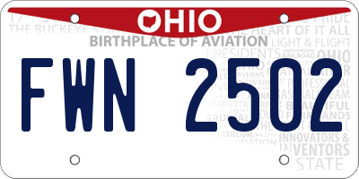 OH license plate FWN2502
