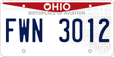 OH license plate FWN3012