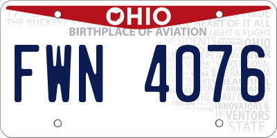 OH license plate FWN4076