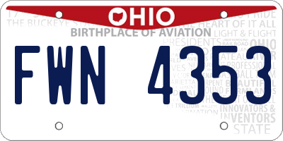 OH license plate FWN4353