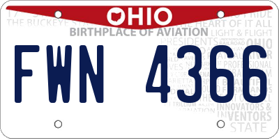 OH license plate FWN4366