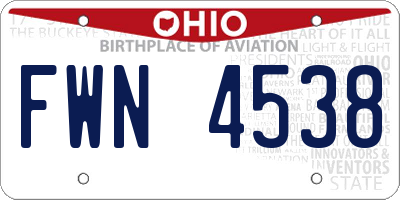 OH license plate FWN4538