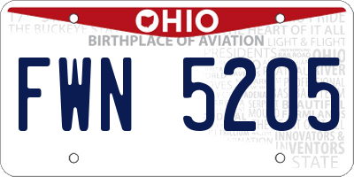 OH license plate FWN5205