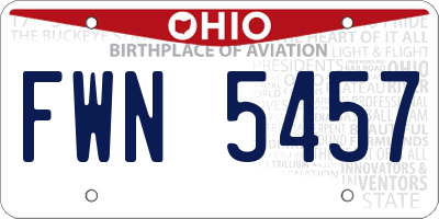 OH license plate FWN5457