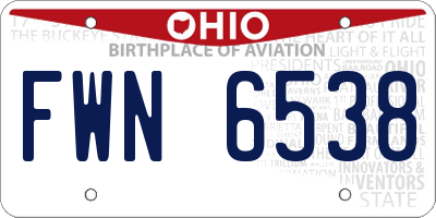 OH license plate FWN6538