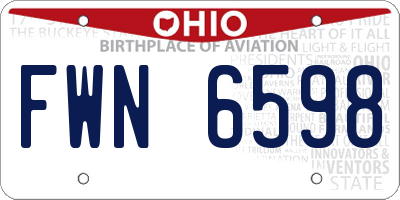 OH license plate FWN6598