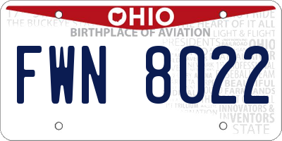 OH license plate FWN8022