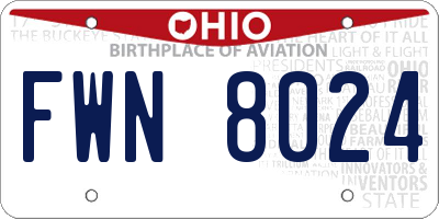 OH license plate FWN8024
