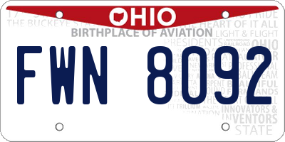 OH license plate FWN8092