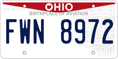 OH license plate FWN8972