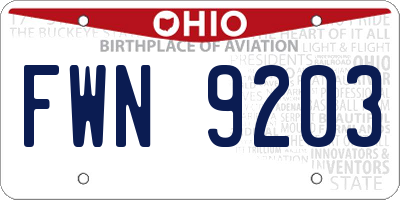 OH license plate FWN9203