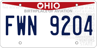 OH license plate FWN9204