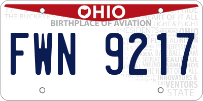 OH license plate FWN9217