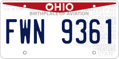 OH license plate FWN9361