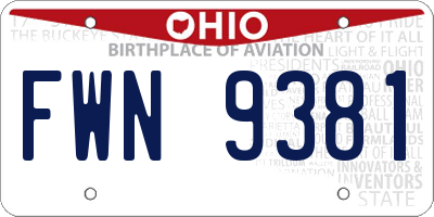 OH license plate FWN9381