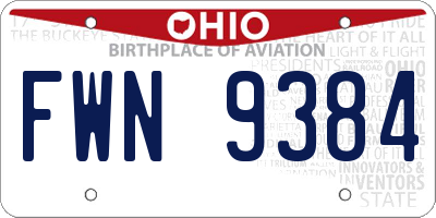 OH license plate FWN9384