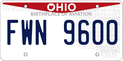 OH license plate FWN9600
