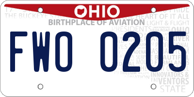OH license plate FWO0205