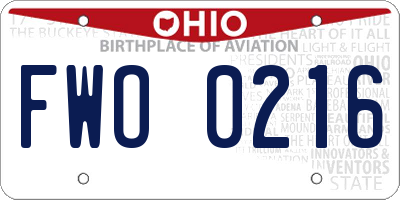 OH license plate FWO0216