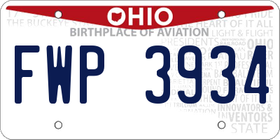 OH license plate FWP3934