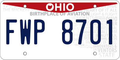 OH license plate FWP8701